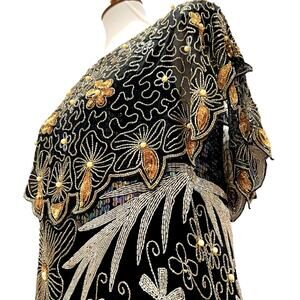 Vintage Dress Small Formal Cocktail Dress Silk Midi Art Deco 80s 20s RARE Beaded